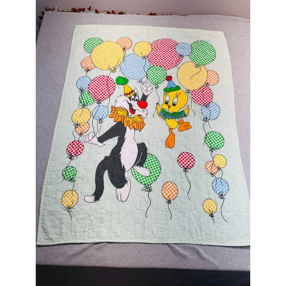 Vintage '82 Warner Bros Sylvester Tweety Balloon Fabric Panel 35x44 Looney Tunes